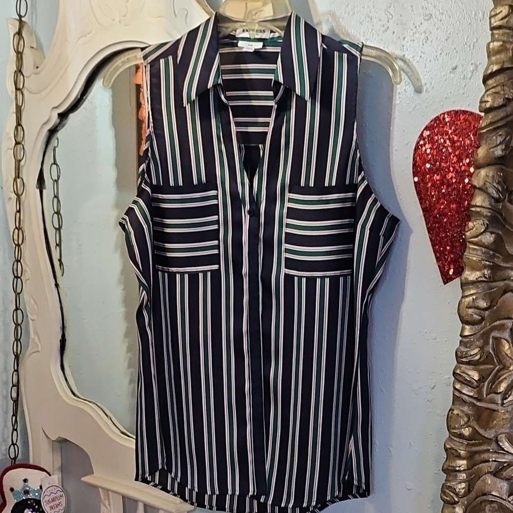 Express Slim Striped Sleeveless Blouse